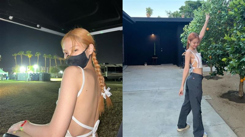 Jennie的一頭橘髮配上纖細美背,十分吸睛。(圖/翻攝自JENNIE IG)